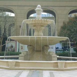 深圳 黄金麻花岗岩异型加工——户外庭院石雕流水喷泉