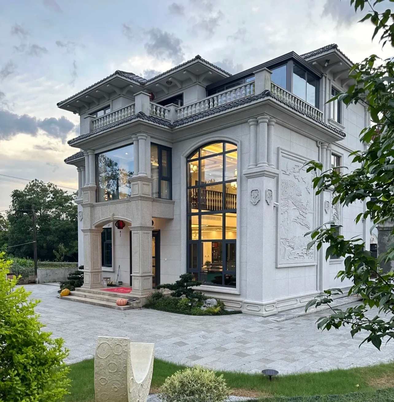 深圳 白麻花岗岩私人别墅干挂石材豪华定制