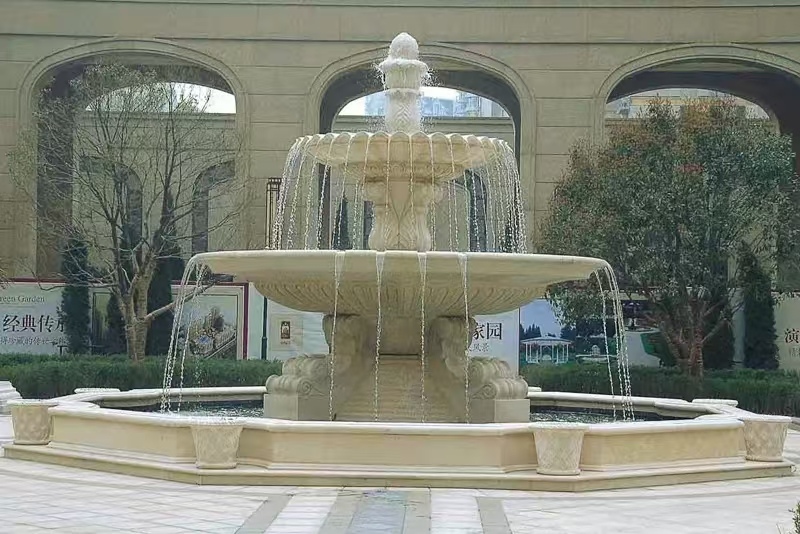 深圳 黄金麻花岗岩异型加工——户外庭院石雕流水喷泉