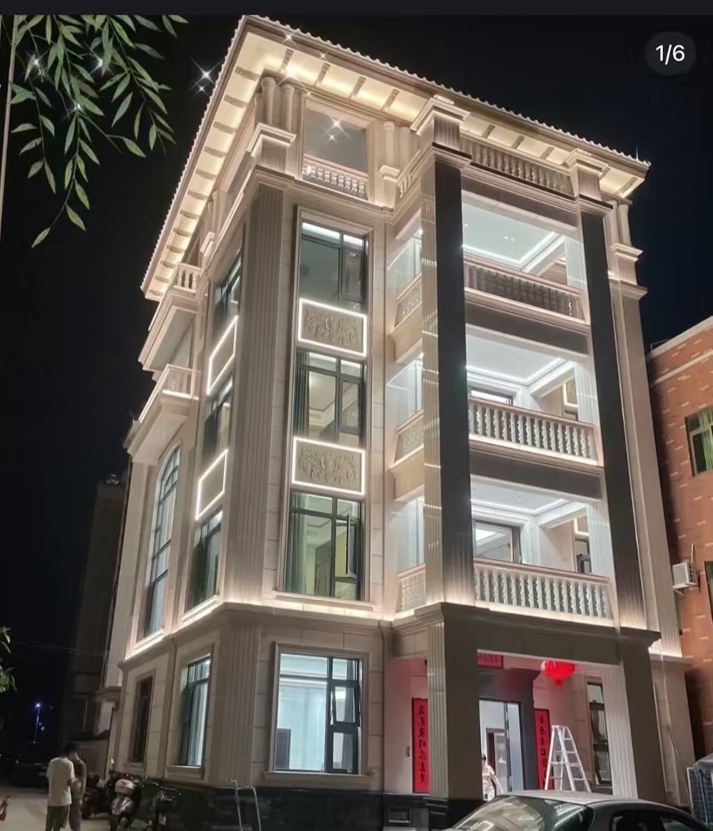 深圳 芝麻白花岗岩别墅外墙夜间效果