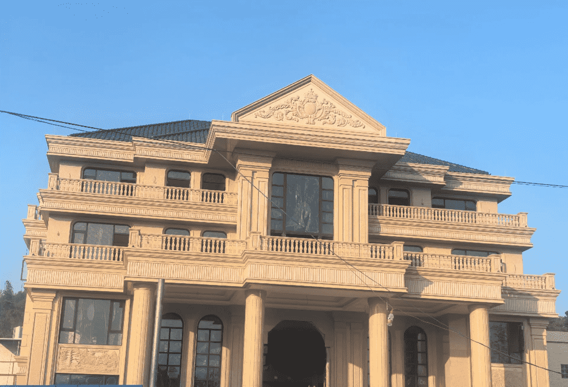 深圳黄金麻别墅外墙干挂石材效果示例